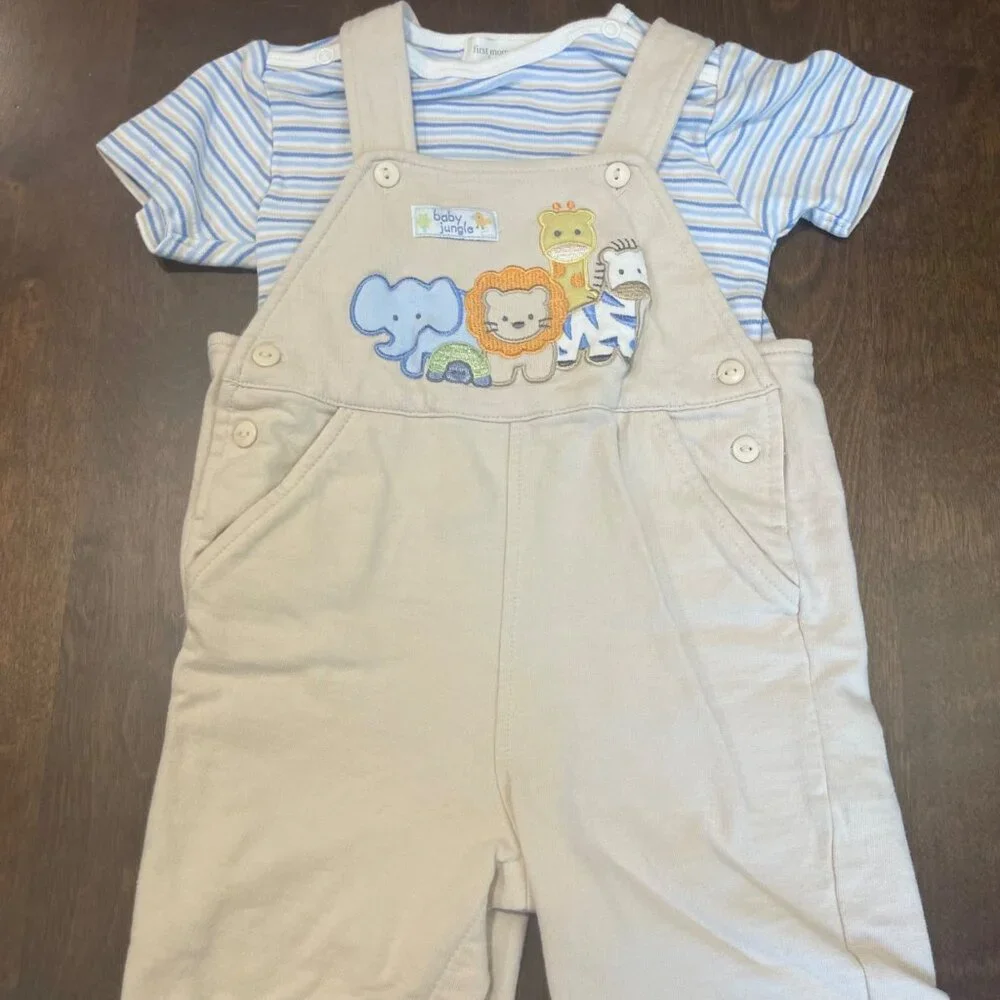 Vintage First Moments Layette Jungle‎ Outfit Size 6-9M Embroidered Animals Knit